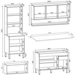 Armário de Cozinha 4 peças Balcão com Tampo 120cm Lina07 Z06 Gris/Frei