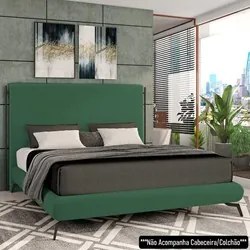 Cama Queen Base Box 158x198cm Pés de Ferro Cold P02 Veludo Verde - Mpo