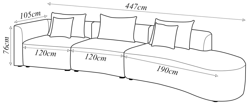 Sofá Curvo Decorativo Kimiko 447Cm 6 Lugares Sala de Estar com Chaise Veludo Rosê G52 - Gran Belo