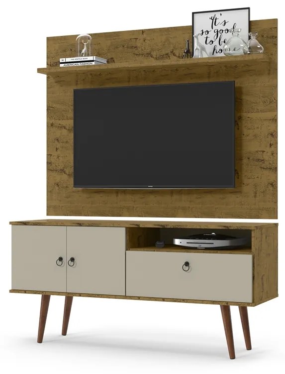Rack Com Painel Topázio Nature com Off White - Patrimar Móveis