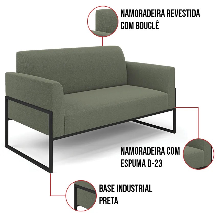 Namoradeira e 2 Poltronas Industrial Alta Preto Marisa Bouclê Pistache D03 - D'Rossi