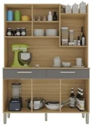 Armário de Cozinha Compacta 132cm Stella Plus Freijó/Gris Z06 - Mpozen