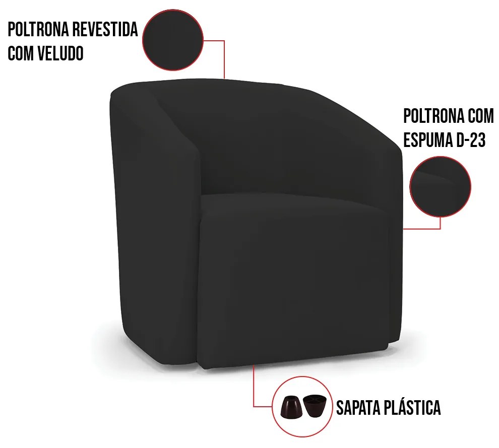 Poltrona Decorativa Orgânica Kit 2 Stella Max Veludo Preto D03 - D'Rossi