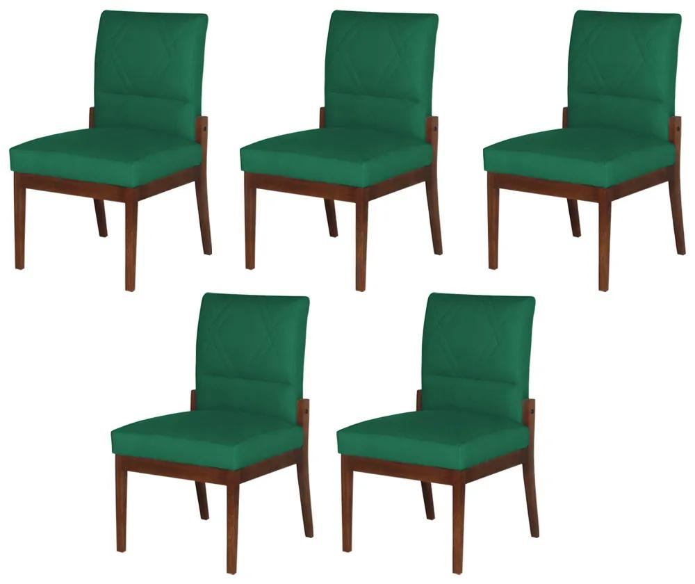 Conjunto 5 Cadeiras De Jantar Aurora Base Madeira Maciça Estofada Suede Verde Bandeira