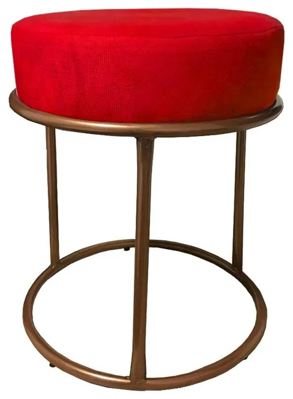 Puff Redondo Decorativo Luxe Base de Aço Cobre Suede Vermelho - Sheep Estofados - Vermelho