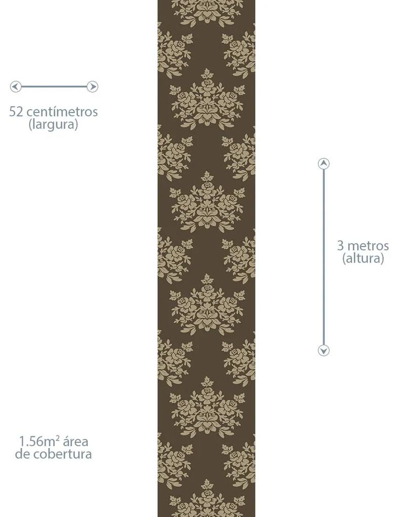 Papel de Parede Floral Marrom 0.50m x 3.00m
