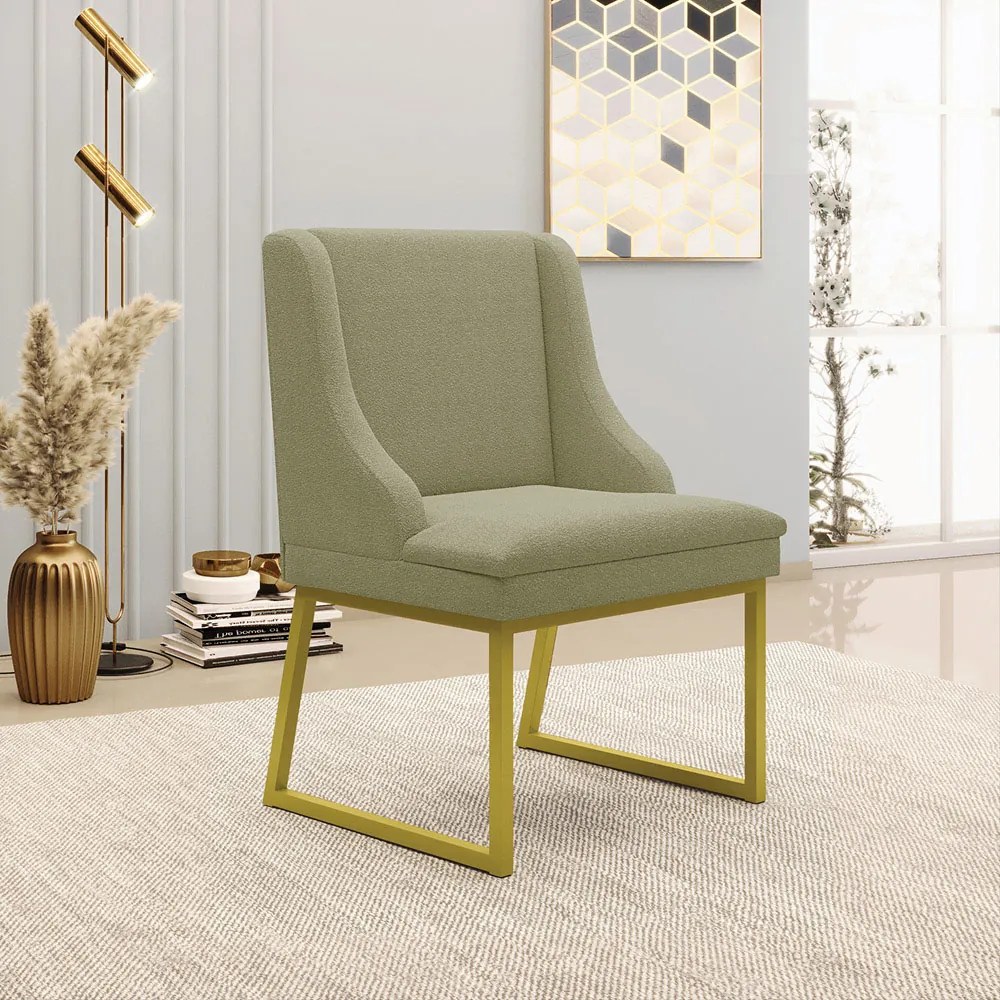 Cadeira Sala de Jantar Industrial Dourado kit 4 Liz Bouclê D03 - D'Rossi - Verde Pistache