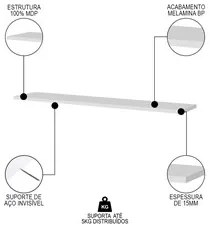 Prateleira Flutuante Para Banheiro Kit 3 com Suporte Invisível CP2 Yar