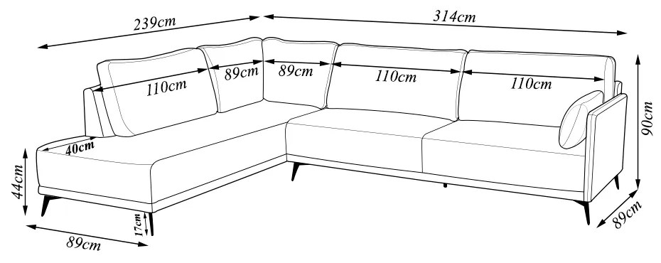 Sofá Sala de Estar de Canto em L Bipartido Design Moderno 314cm Pés de Ferro Toxzon Linho Bege G93 - Gran Belo