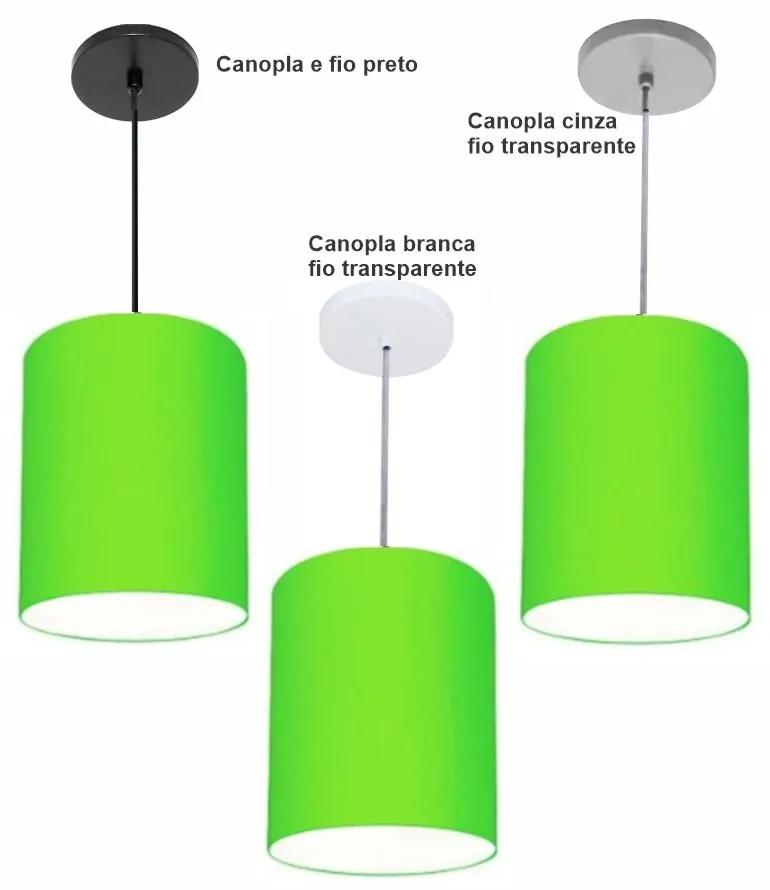 Luminária Pendente Vivare Free Lux Md-4104 Cúpula em Tecido - Verde-Limão - Canopla branca e fio transparente