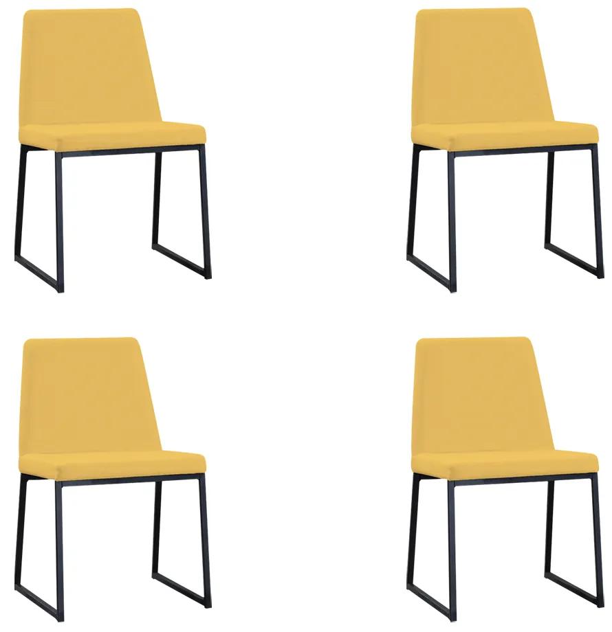 Kit 4 Cadeiras de Jantar Decorativa Base Aço Preto Javé Linho Amarelo G17 - Gran Belo