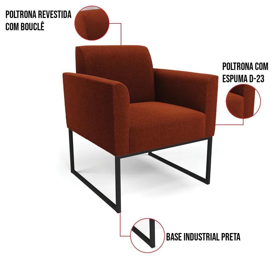 Poltrona Sala de Estar Industrial Preto Marisa Bouclê D03 - D'Rossi - Terra