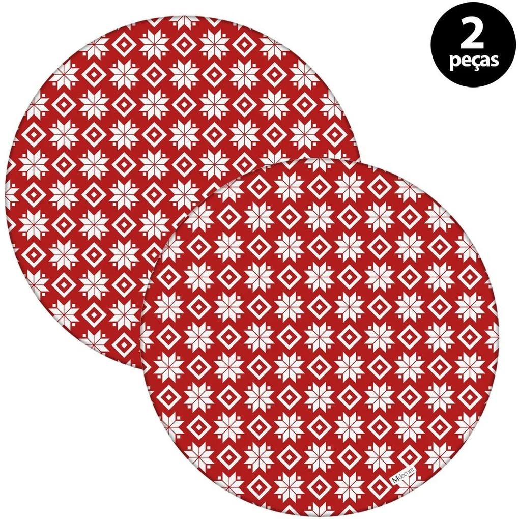 Capa para Sousplat Mdecore Natal Flocos de Neve Vermelho2pçs