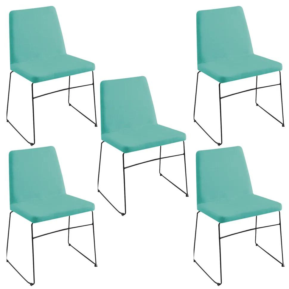 Kit 5 Cadeiras Decorativa Sala de Jantar Anne Linho Azul Turquesa G17 - Gran Belo