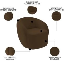 Poltrona para Sala de Estar Orgânica Kit com 2 Garbin K04 Veludo Marro