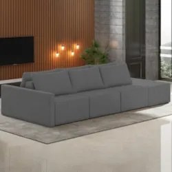 Sofá Ilha Modular com Puff para Sala Living 342cm Georgia Z08 Linho Ci