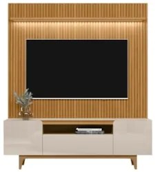 Painel Para TV 75 Pol Diamond e Rack Bancada Safira L06 Tauari/Off Whi