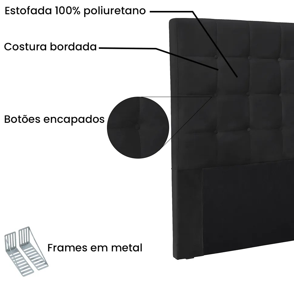 Cabeceira Cama Box Casal 140 cm Verona Veludo Preto S04 - D'Rossi