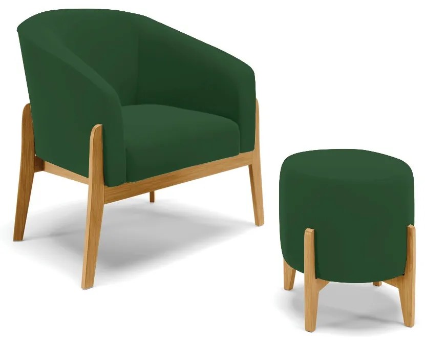 Poltrona com Puff Base de Madeira Stella Veludo Verde D03 - D'Rossi