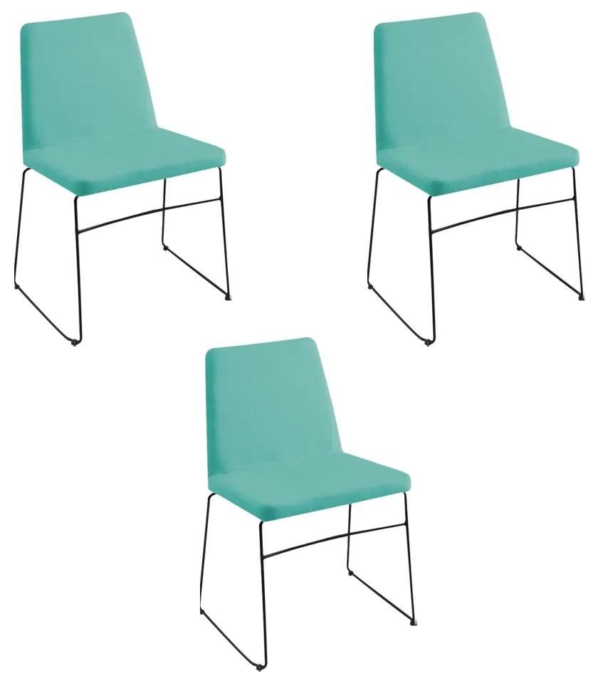 Kit 3 Cadeiras Decorativa Sala de Jantar Anne Linho Azul Turquesa G17 - Gran Belo