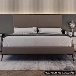 Cama Casal com Cabeceira 145cm Pés Metálicos Elisa S05 Linho Marrom -