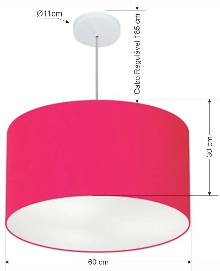 Lustre Pendente Cilíndrico Md-4101 Cúpula em Tecido 60x30cm Rosa Pink - Bivolt