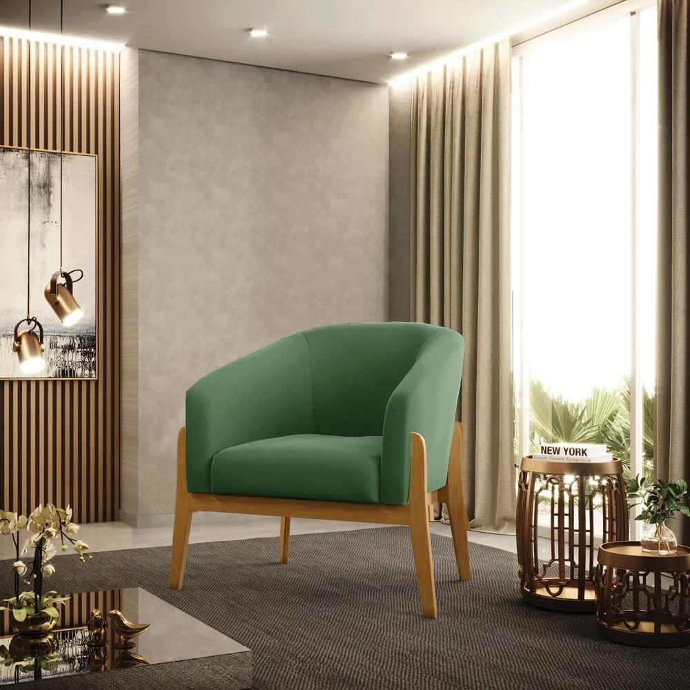 Poltrona Decorativa Base de Madeira kit 2 Stella Suede D03 - D'Rossi - Verde