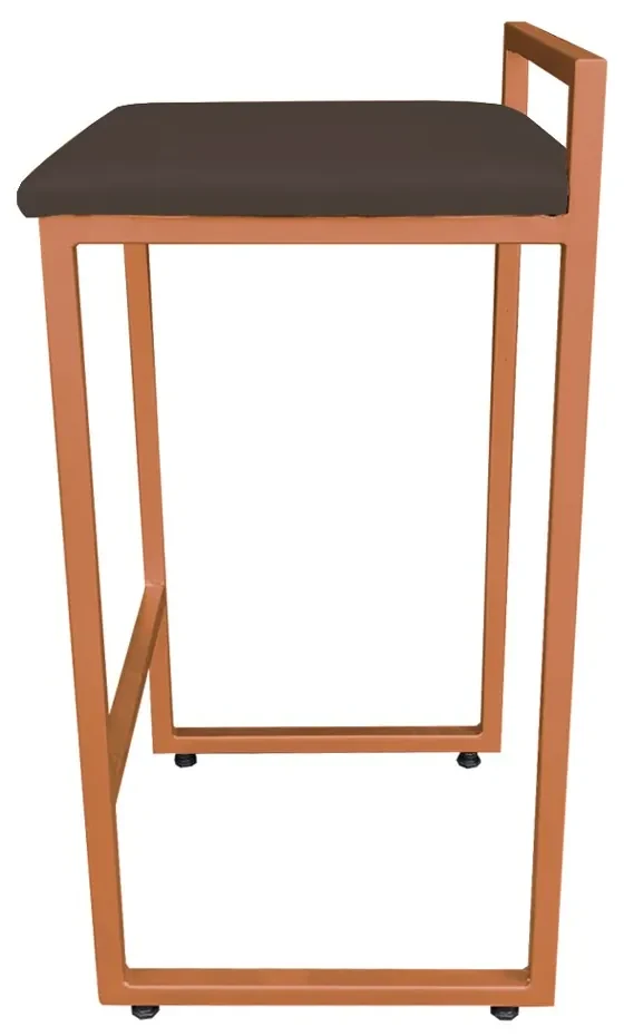 Banqueta Alta Lavínia Suede Marrom Base Cobre D'Rossi