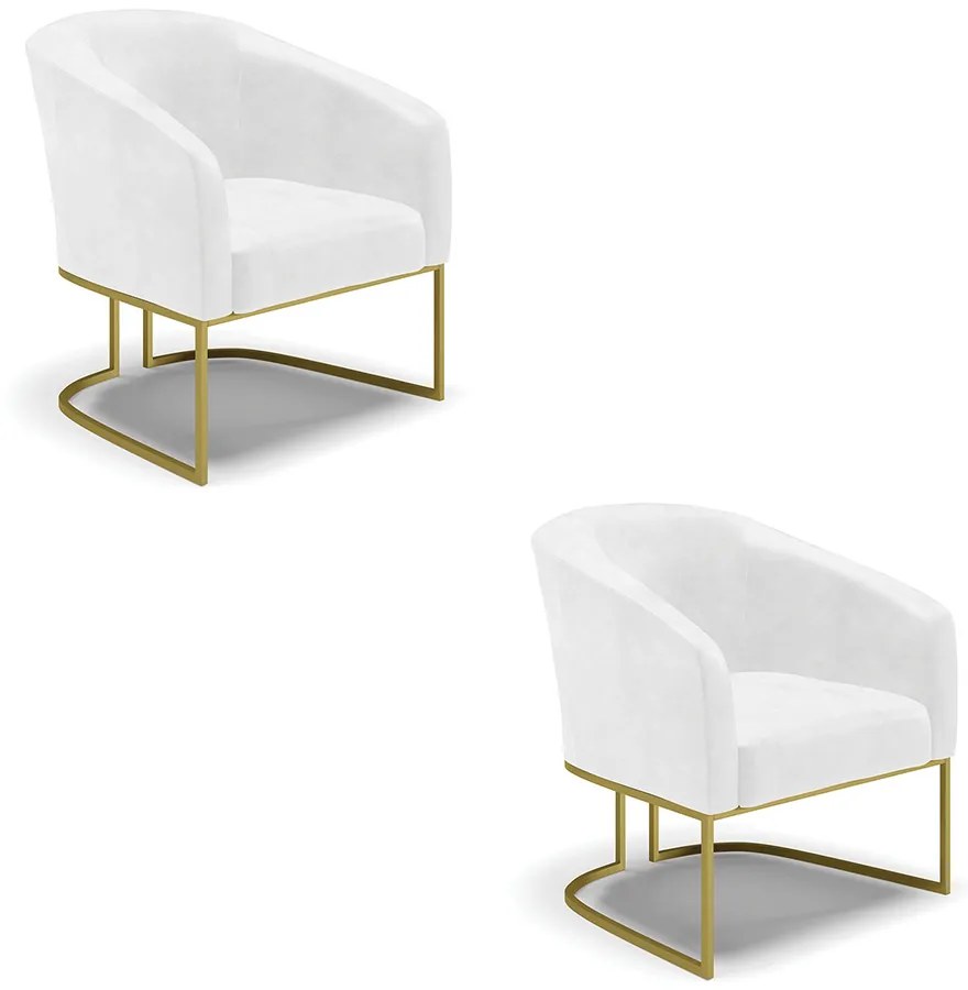 Poltrona Decorativa Industrial Dourado kit 2 Stella Sintético PU D03 - D'Rossi - Branco