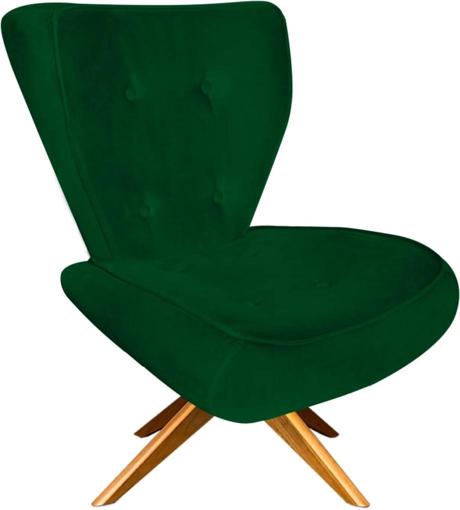 Poltrona Decorativa Tathy Suede Verde com Base Giratória de Madeira  - D'Rossi