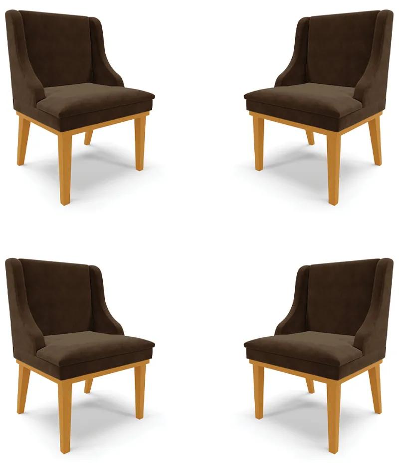 Kit 4 Cadeiras Decorativas Sala de Jantar Base Fixa de Madeira Firenze Suede Marrom/Castanho G19 - Gran Belo