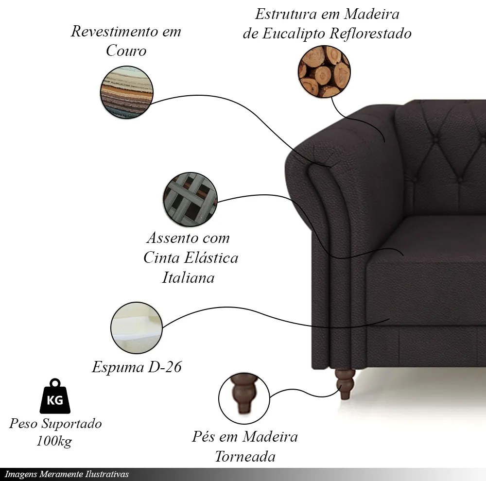 Kit 2 Poltronas Decorativas Sala de Estar Stanford Chesterfield Pés de Madeira Couro Borgonha G58 - Gran Belo