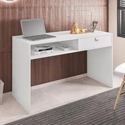 Mesa Home Office Notebook 120cm 1 Gaveta Luna Branco Trama - Móveis Le