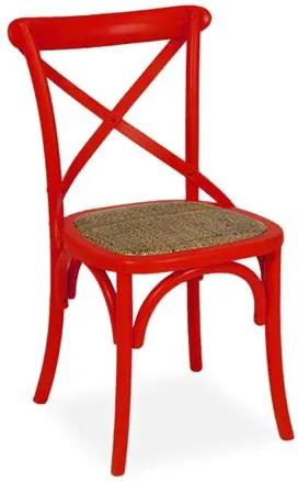 Cadeira Decorativa, Vermelho com assento em Rattan, Cross