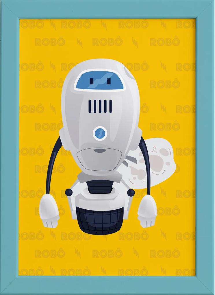 Quadro Infantil Robô Amarelo Moldura Azul 22x32cm
