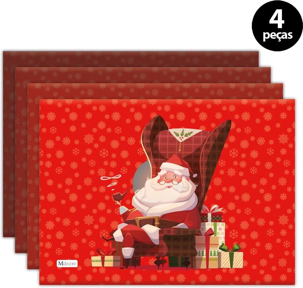 Jogo Americano Mdecore Natal Papai Noel 40x28 cm Vermelho 4pçs