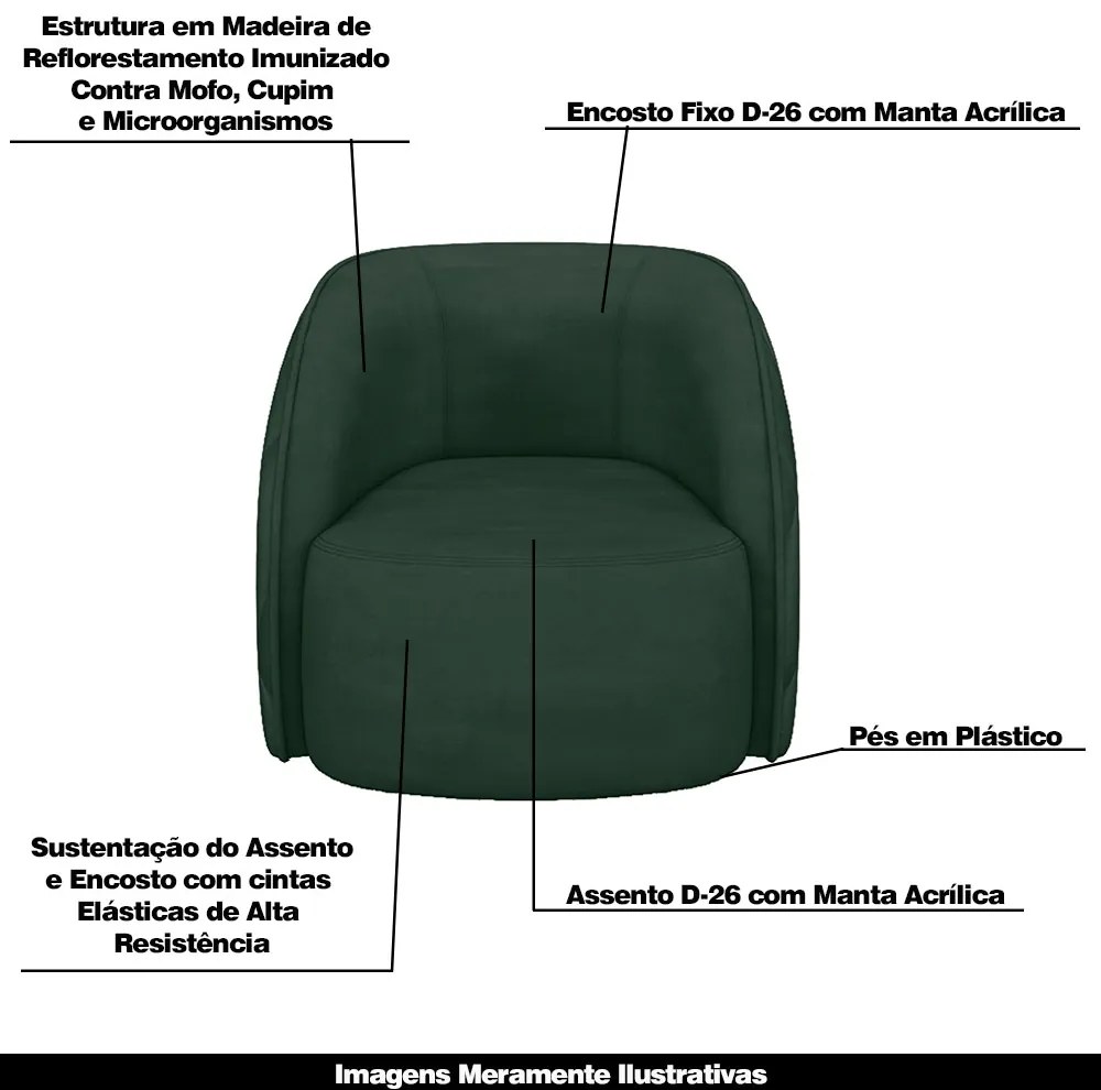 Kit 2 Poltronas Decorativas Clarke Veludo Verde G45 - Gran Belo