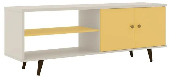 Rack Retro para Tv até 48 Polegadas Off White/Amarelo