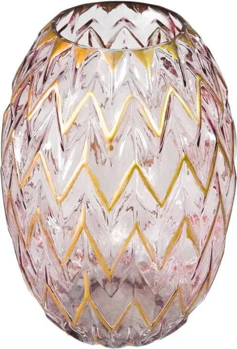 Vaso Decorativo em Vidro na Cor Rosa com Detalhes em Dourado - 26x18cm