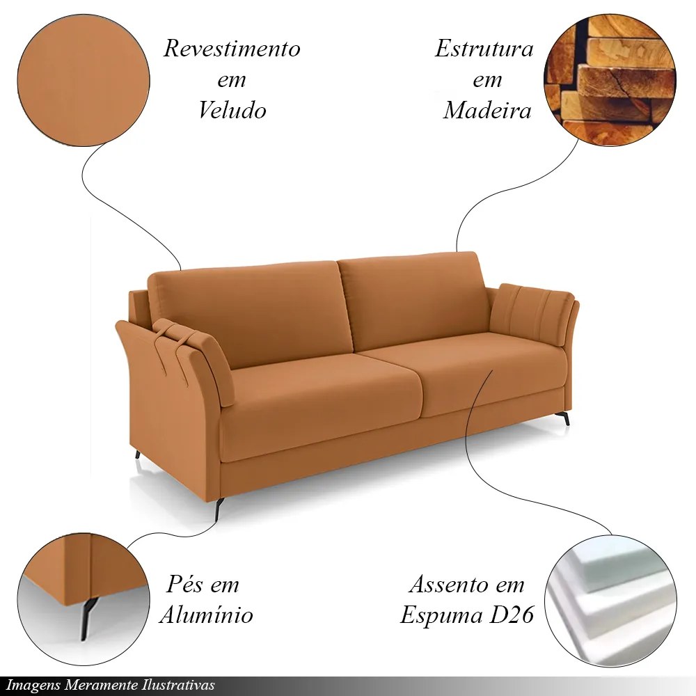 Conjunto Poltrona e Sofá Decorativo Violet 2 Lugares 164cm Pés em Alumínio Preto Veludo Terracota G45 - Gran Belo