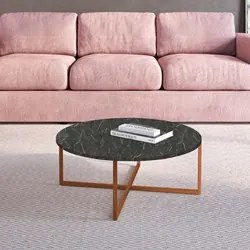 Mesa De Centro Redonda Baixa Volpi 27856 Marquina Base Cobre - Artesan