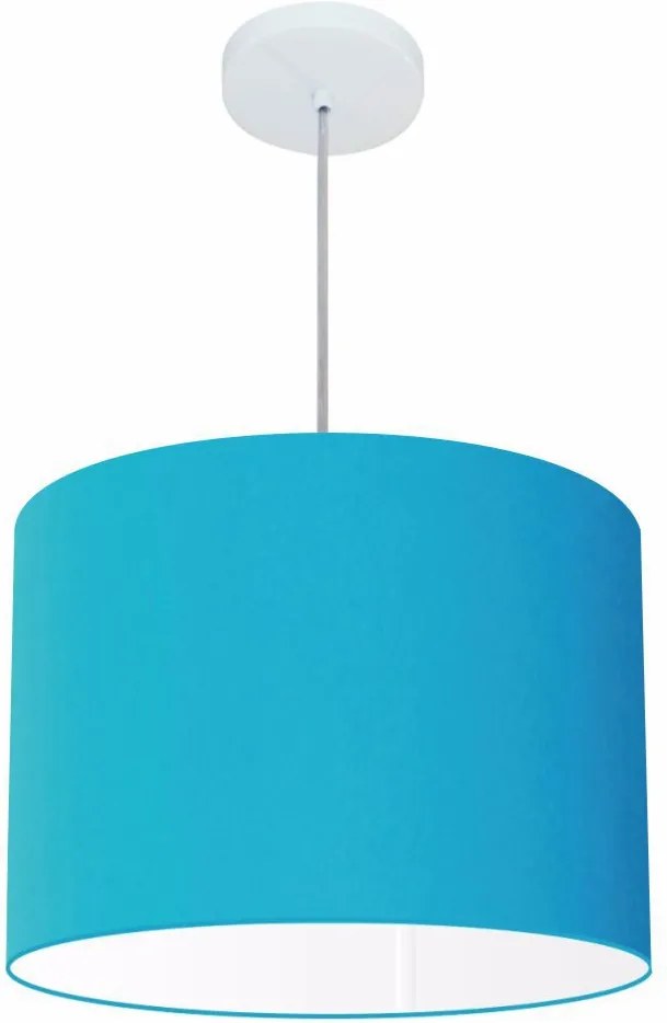 Lustre Pendente Cilíndrico Md-4146 Cúpula em Tecido 40x30cm Azul Turquesa - Bivolt