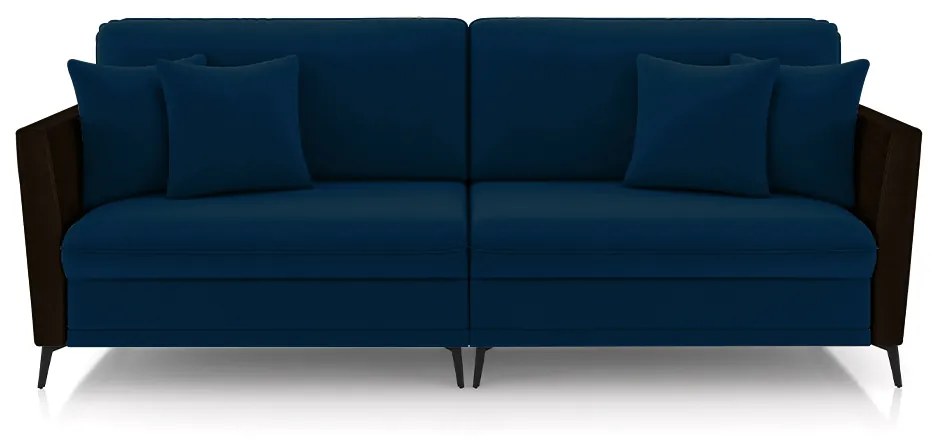 Sofá Living Decorativo Zagreb 2 Lugares 182cm com Almofadas Pés de Ferro Veludo/PU Azul/Marrom G33 - Gran Belo