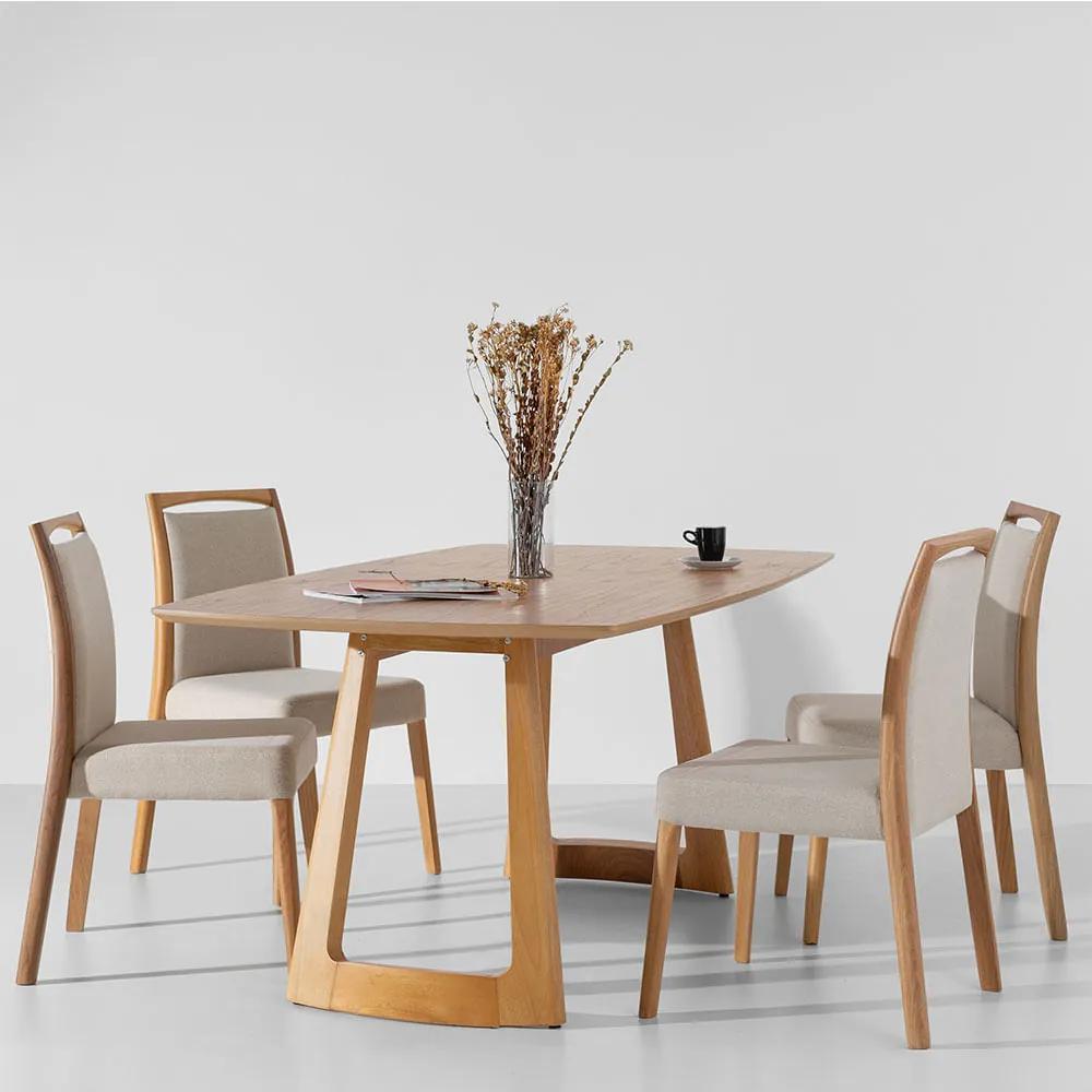 Conjunto Mesa de Jantar Clean Cinamomo Retangular 1,80m x 1m com 4 Cadeiras Zaar Bege