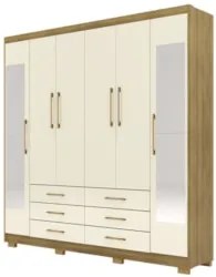 Guarda Roupa Casal 223cm Com Espelho Rick Nature/Champanhe V02 - Mpoze