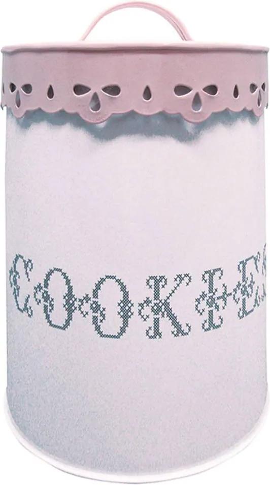 Pote Delicate Lace Cover Cookies Rosa em Metal - Urban - 18,5x14 cm