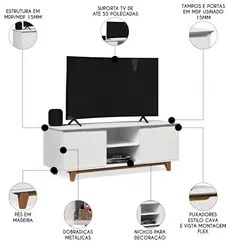 Rack para Sala Bancada de TV 55 Pol 139cm Flow Branco - EJ Móveis