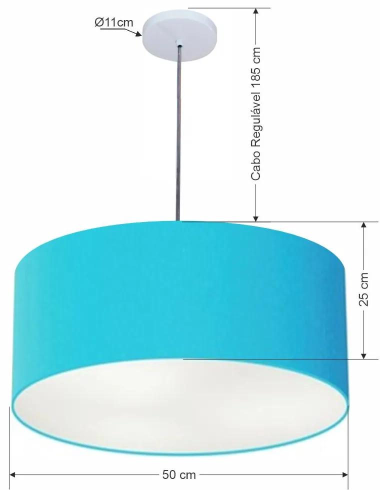 Pendente Cilíndrico Vivare Free Lux Md-4386 Cúpula em Tecido - Azul-Turquesa - Canopla branca e fio transparente