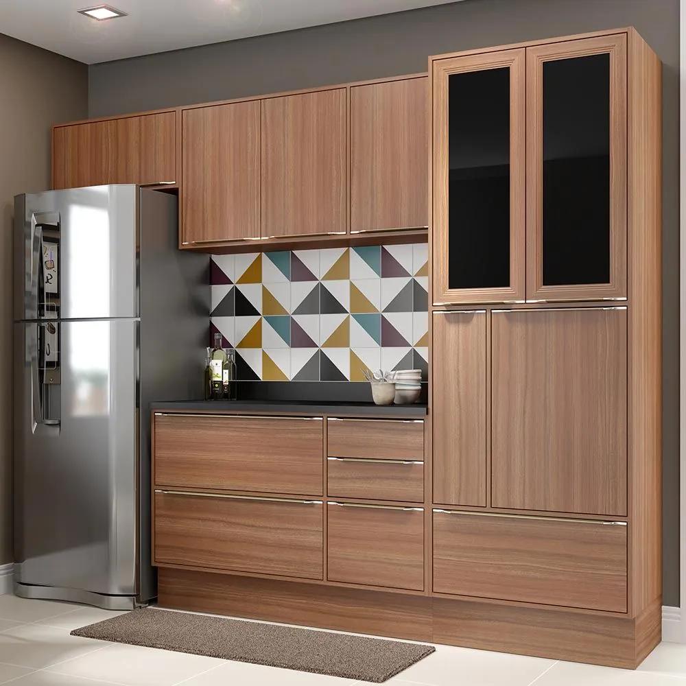 Cozinha Compacta 10 Portas Com Tampo e Rodapé 5453r Nogueira/Malt - Multimóveis