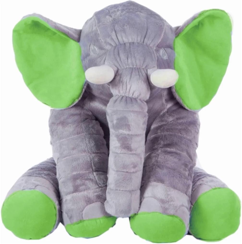 Almofada I9 baby Elefante para Bebê 67 cm Cinza e Verde